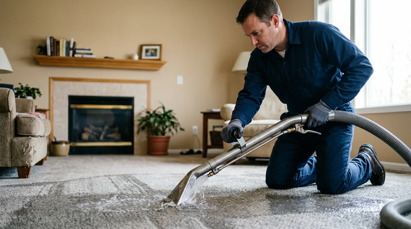 Water damage restoration technician working near Argos, IN